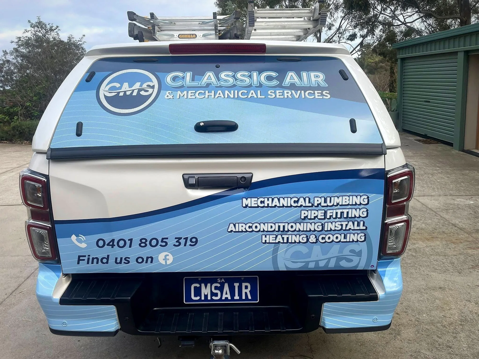 The signwritten Classic Air and Mechanical Services work ute listing their services